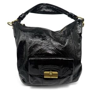 Coach Kristin 16013 Black Patent Leather Hobo Shoulder Bag Brass Hardware